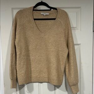 LOFT Women's Sparkling Gold V-Neck Sweater